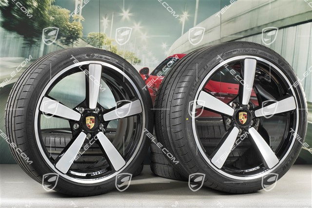 20+21-inch summer wheel set Carrera Exclusive Design, rims 8,5J x 20 ET53 + 11,5J x 21 ET67 + summer tyres 245/35 R20 + 305/30 R21, black high gloss, with TPM