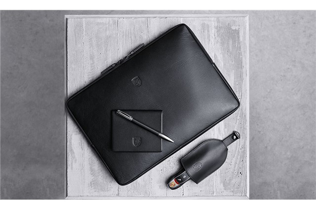 Key Pouch, black, leather, with Porsche crest/logo