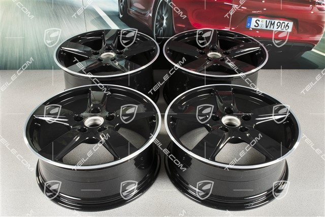 19" Cayman S Felgensatz, 8J x 19 x ET 57 + 9,5J x 19 x ET 45, Felgenstern in Schwarz