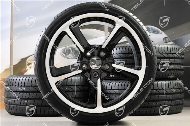 20-inch SportTechno summer wheel set, rims 8,5J x 20 ET57 + 10J x 20 ET50 + NEW summer tires Pirelli 235/35 R20 + 265/35 R20, in black, with TPM