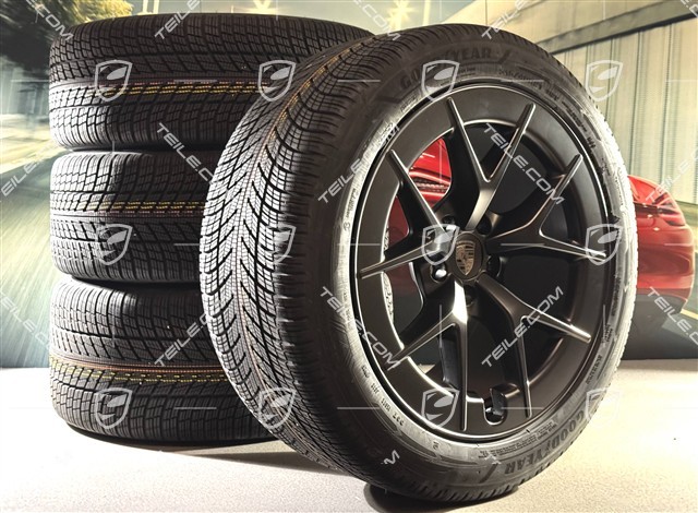 21" koła zimowe Cayenne RS Spyder Design, komplet, felgi 9,5J x 21 ET16 + 11J x 21 ET37 + opony zimowe Goodyear UltraGrip Performance 3 SUV 275/45 R21 + 315/40 R21, czarny satynowy półmat