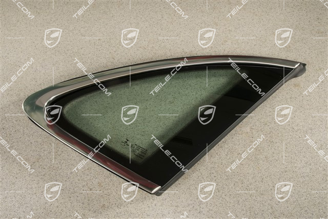Side window with moulding, aluminium package Black, Green heat-Insulating glass in rear, R