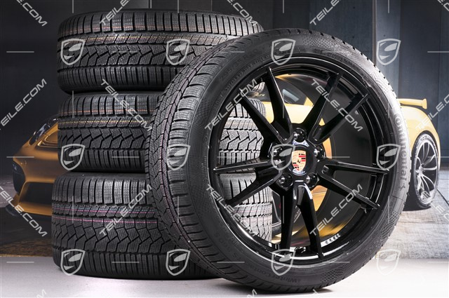19-/20-inch Carrera winter wheel set, wheel rims 8,5J x 19 ET52 + 11J x 20 ET66 +  Continental winter tyres 235/40 R19 + 295/35 R20, with TPMS, black high gloss