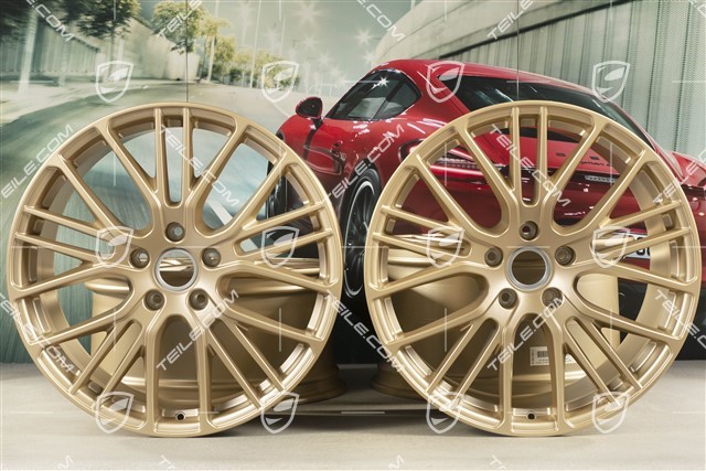 21" Komplet felg Panamera Exclusive Design Sport, 9,5J x 21 ET71 + 11,5J x 21 ET69, Aurum satynowy półmat