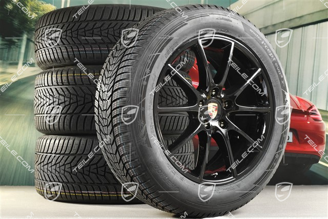 20-inch Cayenne COUPE Design winter wheel set, rims 9J x 20 ET50 + 10,5J x 20 ET55 + NEW Hankook winter tyres 255/55 R20 + 295/45 R20, with TPMS, black high gloss