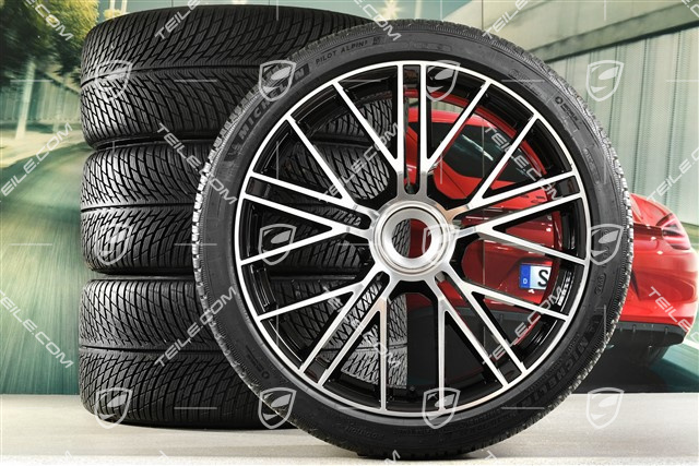 21-inch Panamera Turbo S Winter wheel set, central lock, wheel rims 9,5J x 21 ET71 + 10,5J x 21 ET71 + Michelin Pilot Alpin 5 winter tyres 275/35 R21 + 315/30 R21, black high gloss