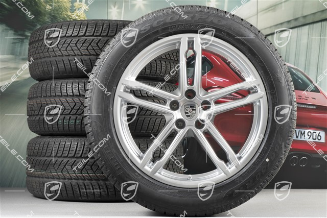 19" "Macan Turbo" Winterräder Satz, Felgen 8J x 19 ET21 + 9J x 19 ET21 + NEUE Pirelli Winterreifen 235/55 R19 + 255/50 R19 (0 km, DOT/Bj. 2016), mit RDK-Sensoren