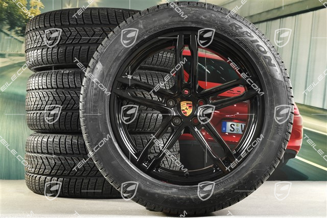 19-inch "Macan Turbo" winter wheels set, rims 8J x 19 ET21 + 9J x 19 ET21, NEW Pirelli winter tyres 235/55 R 19 + 255/50 R 19, with TPMS, black high gloss