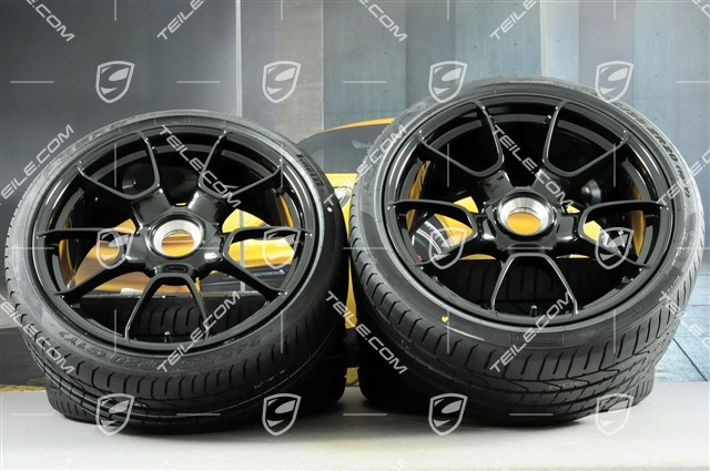 20" summer wheels set 911 Turbo S Exclusive Design, rims 11,5J x 20 ET56 + 9J x 20 ET51 + summer tyres 305/30 ZR20 + 245/35 ZR20, Black high-gloss