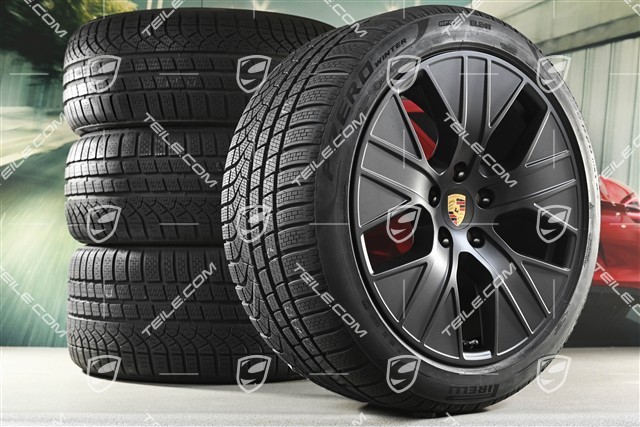 20" koła zimowe Turbo Aero, komplet, felgi 9J x 20 ET54 + 11J x 20 ET60 + opony zimowe Pirelli 245/45 R20 + 285/40 R20, czarny satynowy półmat