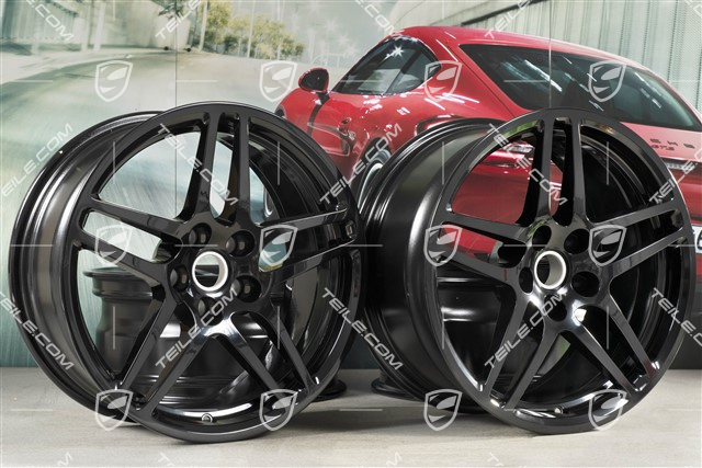 18" komplet felg Macan S, 8J x 18 ET21 + 9J x 18 ET21, czarny wysoki połysk