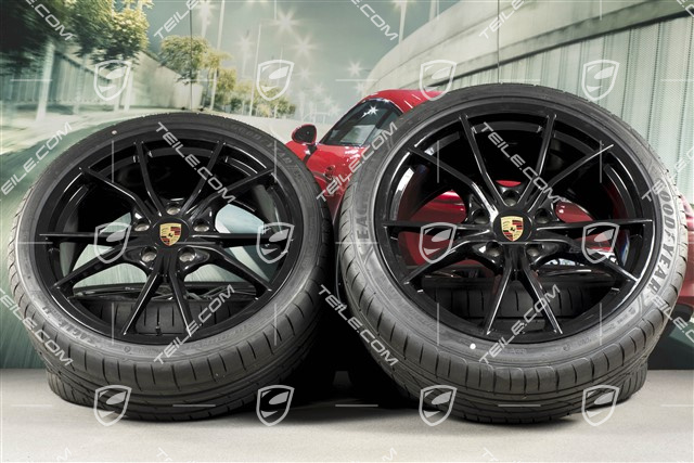 20" Carrera S IV summer wheel set, rims 8J x 20 ET57 + 10J x 20 ET45, GoodYear summer tires 235/35 ZR20 + 265/35 ZR20, black high gloss, with TPMS