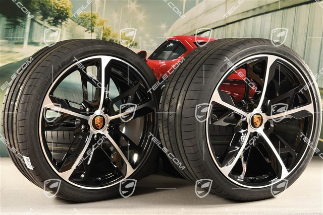 21" Cross Turismo Design summer wheel set, rims 9,5J x 21 ET60 + 11,5J x 21 ET66 + NEW Goodyear summer tyres 265/35 R21 + 305/30 R21, black high gloss + glossy surface