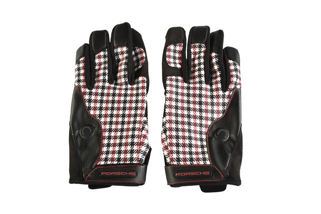 Porsche Classic Assembly gloves, Pepita / houndstooth, red/black, size 11