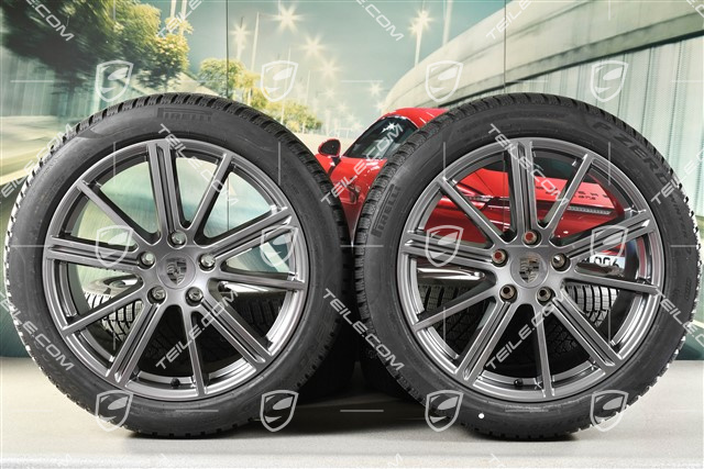 20" Panamera Turbo Koła zimowe, komplet, felgi 9,5J x 20 ET71 + 10,5J x 20 ET71 + NOWE opony zimowe Pirelli 275/40 R20 + 315/35 R20, Adamantium