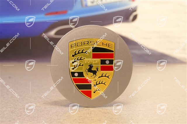 Hub cap, convex, crest coloured, Platinum silver metallic