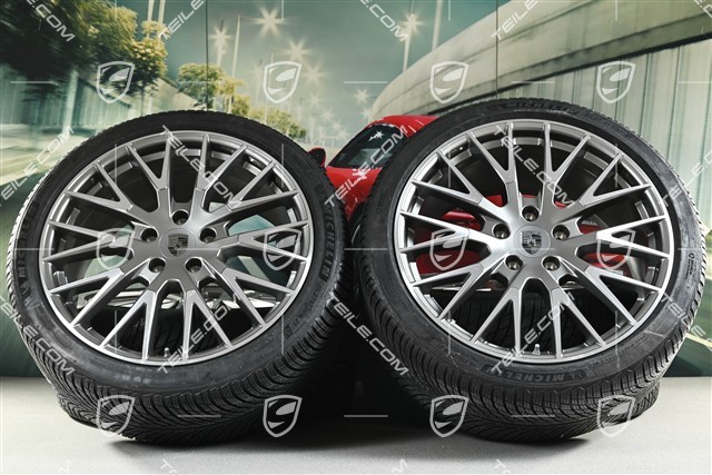 21" Panamera Exclusive Design Koła zimowe, komplet, felgi 9,5J x 21 ET71 + 10,5J x 21 ET71 + opony zimowe Michelin 275/35 R21 + 315/30 R21, platynowy srebrny