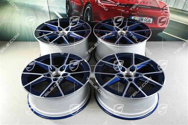 20+21-inch Carrera S wheel rim set, 8,5J x20 ET50 + 11,5J x 21 ET79, Enzian Blue