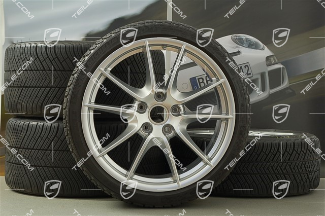 20" Carrera S (III) Winterräder Satz, Felgen 8,5J x 20 ET51 + 11J x 20 ET52 + Michelin Winterreifen 245/35 ZR20 + 295/30 ZR20 (DOT/Bj. 2014), mit RDK-Sensoren