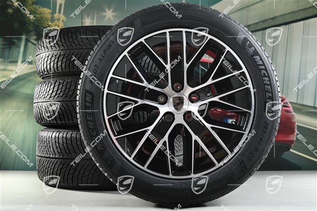 20" Macan S Winterräder Satz, Felgen 7,5J x 20 ET32 + 10J x 20 ET49 + NEUE Michelin Winterreifen 235/55 R20 + 285/45 R20, in Schwarz Hochglanz