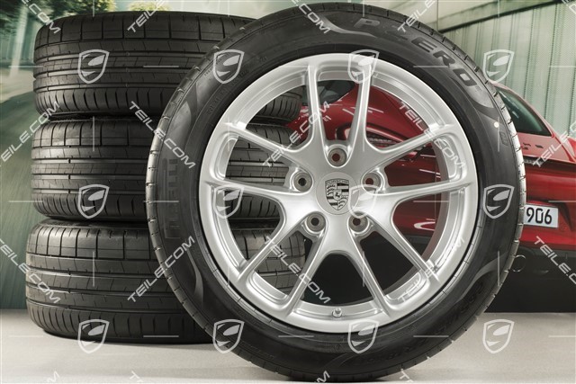 18" Cayman III summer wheel set, rims 8J x 18 ET57 + 9J x 18 ET47 + NEW Pirelli P Zero summer tires 235/45 R18 + 265/45 R18