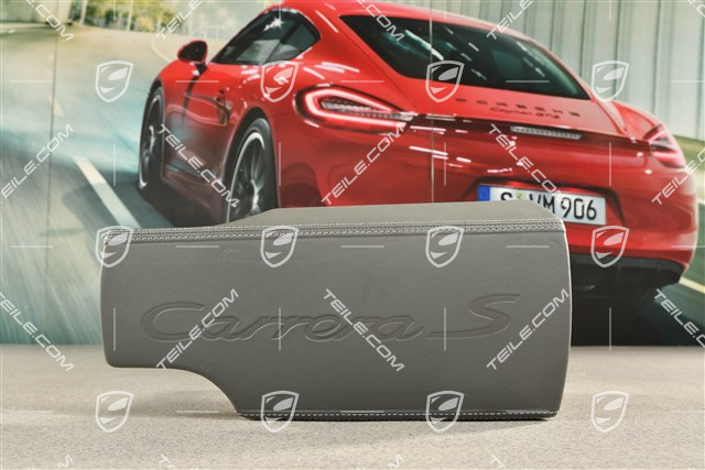 Armlehne/ Mittelkonsole, Deckel / Blende, Leder mit Carrera S Schriftzug, Schwarz