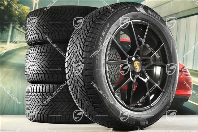 20-inch Cayenne S winter wheel set, rims 9J x 20 ET50 + 10,5J x 20 ET64 + NEW Pirelli winter tyres 255/55 R20 + 295/45 R20, with TPMS, black satin matt