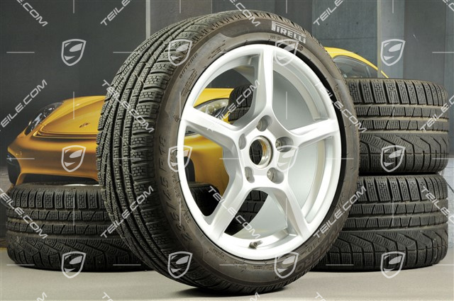 18" Boxster winter wheel set, 8J x 18 ET57 + 9J x 18 ET47 + winter tyres Pirelli Sottozero II 235/45 R18 + 265/45 R18, with TPMS.