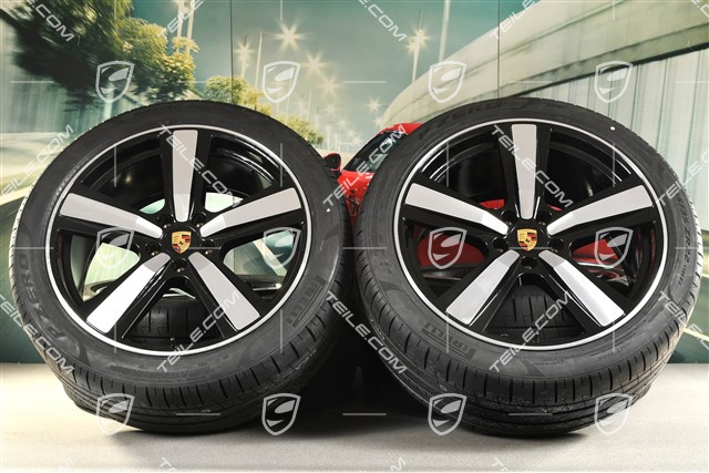 22" Koła letnie, komplet, Cayenne Exclusive Design Sport, felgi 10J x 22 ET48 +11,5J x 22 ET61 + NOWE opony letnie Pirelli 285/40 R22 + 315/35 R22, czarny wysoki połysk