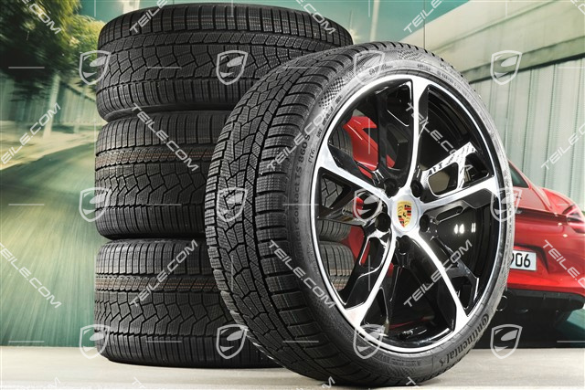 21" koła zimowe Cross Turismo Design, komplet, felgi 9,5J x 21 ET60 + 11,5J x 21 ET66 + NOWE opony zimowe Continental 265/35 R21 + 305/30 R21, czarny wysoki połysk