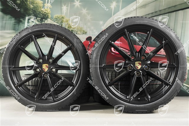 20/21-inch Carrera S winter wheel set, wheel rims 8,5J x 20 ET53 + 11J x 21 ET66 + Continental winter tyres 245/35 R20 + 295/30 R21,  in black satin-mat