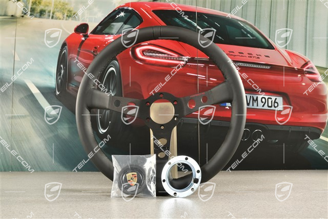 Sportlenkrad, 3-Speichen, Schwarz Leder mit 12-Uhr-Markierung, ohne Airbag Nur für Rennbetrieb. Ohne Straßenzulassung