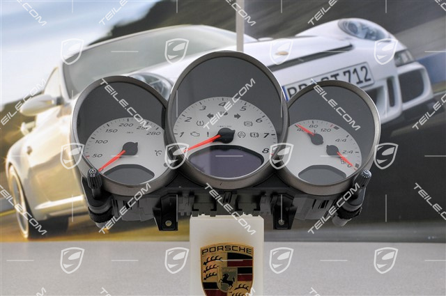 Instrument cluster complete, volcano grey, 5-speed/6-speed manual transmission, Dial lacquered in Carrera White