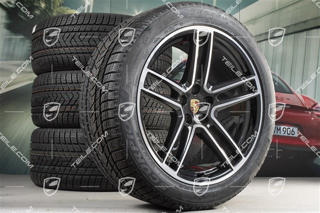 20" "Macan Turbo" Winterräder Satz, Felgen 9J x 20 ET26 + 10J x 20 ET19 +  NEUE Pirelli Winterreifen 265/45 R20 + 295/40 R20, schwarz hochglanz, mit RDK-Sensoren