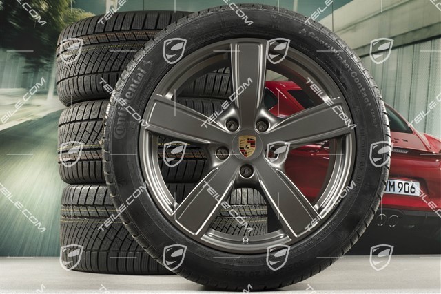 20-inch Cayenne COUPE Sport Classic winter wheel set, rims 9J x 20 ET50 + 10,5J x 20 ET55 +  Continental winter tyres 275/45 R20 + 305/40 R20, with TPMS, Platinum satin mat