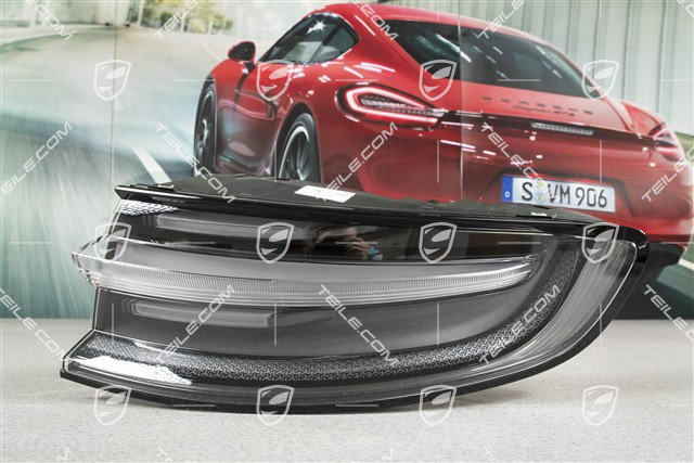 LED Rückleuchten/Heckleuchten, inkl. Leuchtenband, abgedunkelt/schwarz, Satz: links+rechts+mitte, mit „PORSCHE" Schriftzug in Schwarz