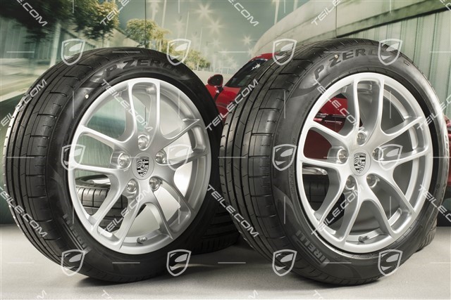 18" Cayman III summer wheel set, rims 8J x 18 ET57 + 9J x 18 ET47 + NEW Pirelli P Zero summer tires 235/45 R18 + 265/45 R18