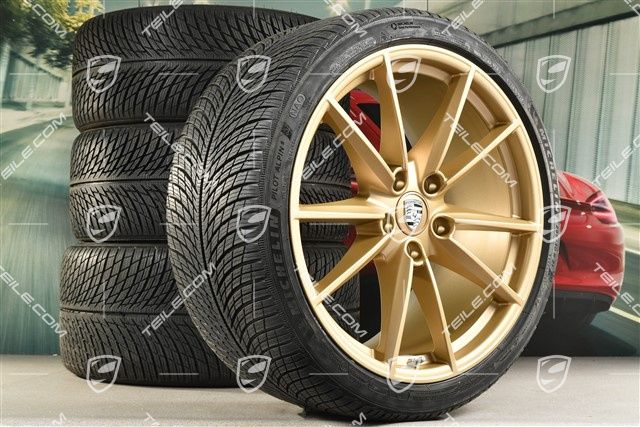 20/21-inch Carrera S winter wheel set, wheel rims 8,5J x 20 ET53 + 11J x 21 ET66 + NEW Michelin winter tyres 245/35 R20 + 295/30 R21,  in Aurum gold satin-mat
