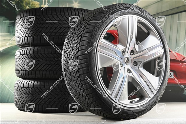 22" Macan Exclusive Design Winterräder Satz, Felgen 9J x 22 ET29 + 11J x 22 ET47 + NEUE Pirelli Winterreifen 255/40 R22 + 295/35 R22, in Platinsilber