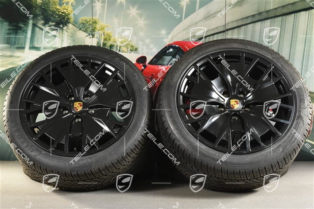 20" koła zimowe Turbo S Aero Design, komplet, felgi 9J x 20 ET54 + 11J x 20 ET60 + NOWE opony zimowe Goodyear 245/45 R20 + 285/40 R20, czarny satynowy mat