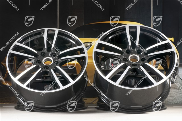 21" Komplet felg Cayenne Turbo, 11J x 21 ET58 + 9,5J x 21 ET46, czarny wysoki połysk