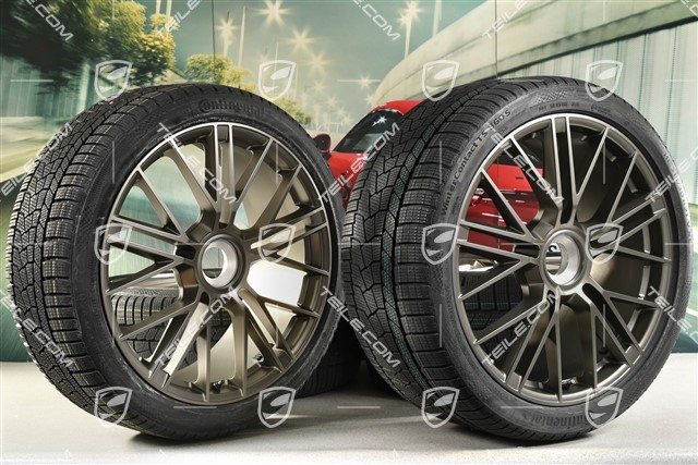 21" Panamera Turbo S Winterräder Satz, Zentralverschluss, Felgen 9,5J x 21 ET71 + 10,5J x 21 ET71 + NEUE Continental Winter Contact TS860 S Winterreifen 275/35 R21 + 315/30 R21, Turbonit