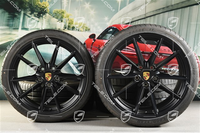 20+21-inch summer wheel set Carrera S, rims 8,5J x 20 ET53 + 11,5J x 21 ET67 + Goodyear summer tyres 245/35 R20 + 305/30 R21, with TPM, black satin matt