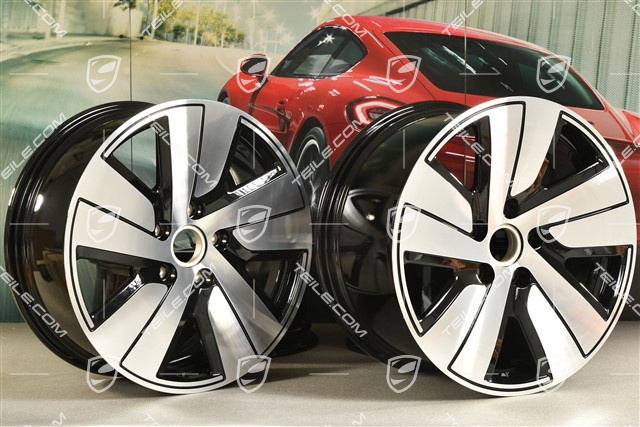 19" komplet felg Taycan S, 8J x 19 ET50 + 10J x 19 ET47, czarny wysoki połysk + frezowana powierzchnia