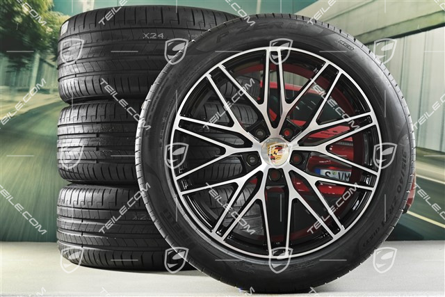 21-inch Cayenne Coupe RS Spyder Design summer wheel set, rims 9,5J x 21 ET46 + 11,0J x 21 ET49 + NEW Pirelli P Zero summer tyres 285/45 R21 + 315/40 R21, with TPMS, black high gloss