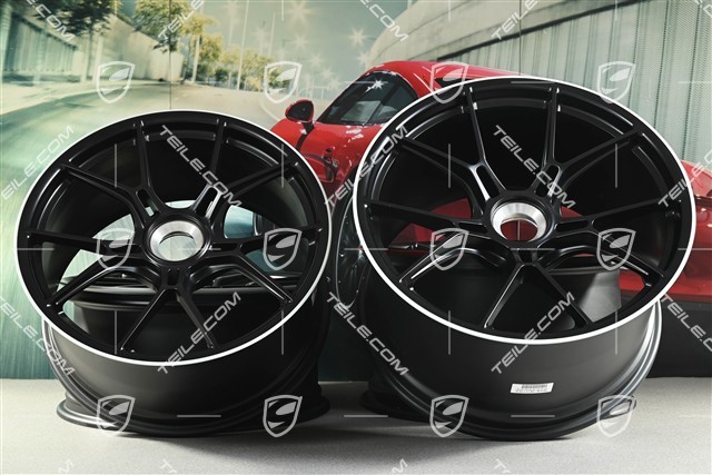 20"+21" GT3 Felgen Satz, 9,5J x 20 ET46 + 12J x 21 ET45, in Schwarz Seidenmatt, Rand in Weiß