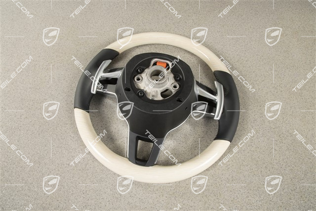 Multifunction steering wheel, 3-spoke, heated, Leather/White Oak, Limed white oak/Black
