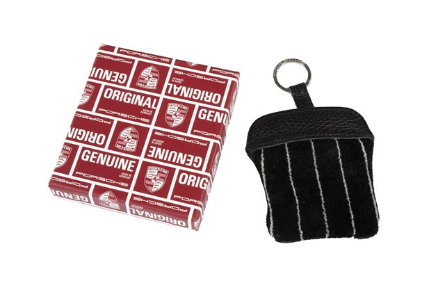 Porsche Classic Key case with embossed Porsche crest, Pin stripe velour, black/white