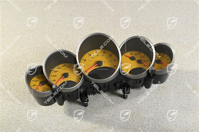 Instrument cluster / Speedometer, Carrera, 6-speed manual transmission, dials in speed yellow