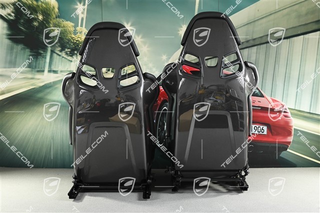 Schalensitze, CARBON, Leder + Stoff in Schwarz, gelbe Nähte, Porsche Wappen, Satz, L+R